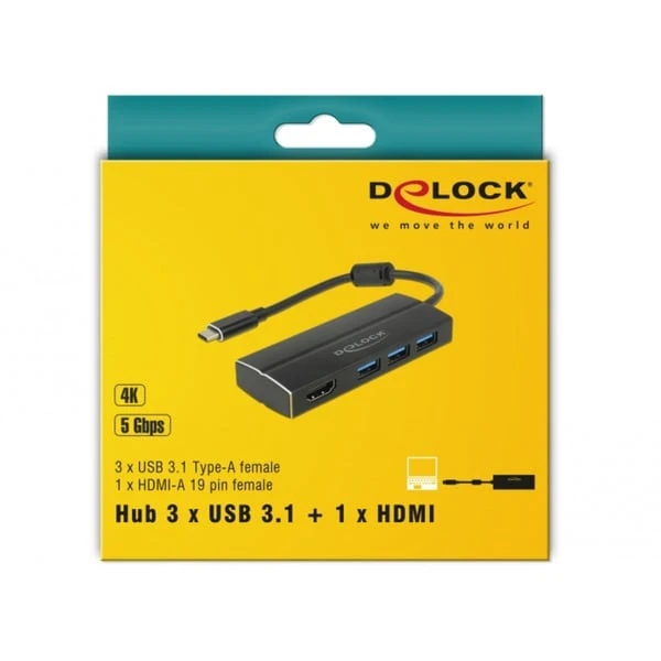 DeLOCK USB 3.2 Gen 1 Hub, USB-C Stecker > 3x USB-A Buchse + HDMI Buchse, USB-Hub 2 DeLOCK USB 3.2 Gen 1 Hub, USB-C Stecker > 3x USB-A Buchse + HDMI Buchse, USB-Hub – Bild 2