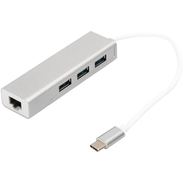 Digitus USB 3.2 Gen 1 Multiport-Hub, USB-C Stecker > 3x USB-A Buchse + RJ-45 Buchse, USB-Hub