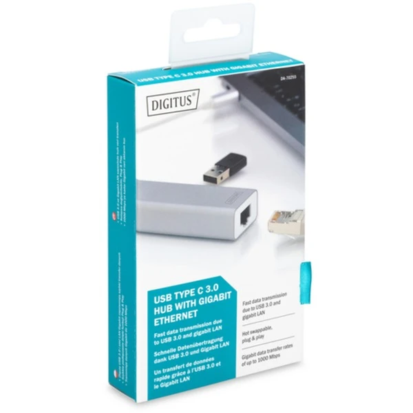 Digitus USB 3.2 Gen 1 Multiport-Hub, USB-C Stecker > 3x USB-A Buchse + RJ-45 Buchse, USB-Hub – Bild 4