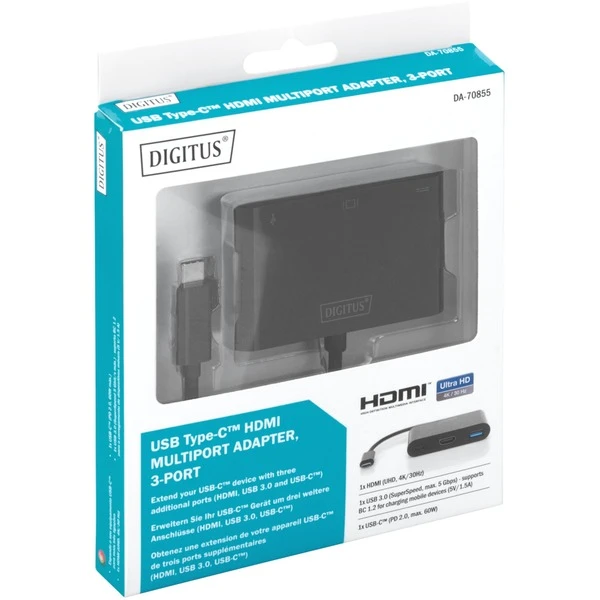 Digitus USB 3.2 Gen 1 Multiport-Hub, USB-C Stecker > USB-A + USB-C Buchse + HDMI-Buchse, USB-Hub – Bild 5