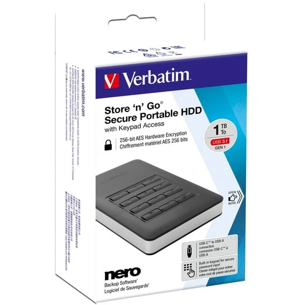 Verbatim Store 'n' Go Secure 1 TB, Externe Festplatte 1 Verbatim Store 'n' Go Secure 1 TB, Externe Festplatte