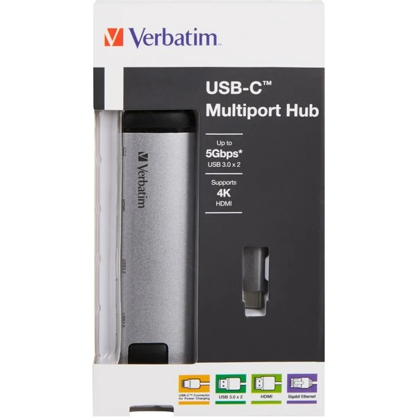 Verbatim USB 3.2 Gen 1 Multiport-Hub, USB-C Stecker > 2x USB-A + USB-C Buchse + HDMI-Buchse + RJ-45 Buchse, USB-Hub 5 Verbatim USB 3.2 Gen 1 Multiport-Hub, USB-C Stecker > 2x USB-A + USB-C Buchse + HDMI-Buchse + RJ-45 Buchse, USB-Hub – Bild 5